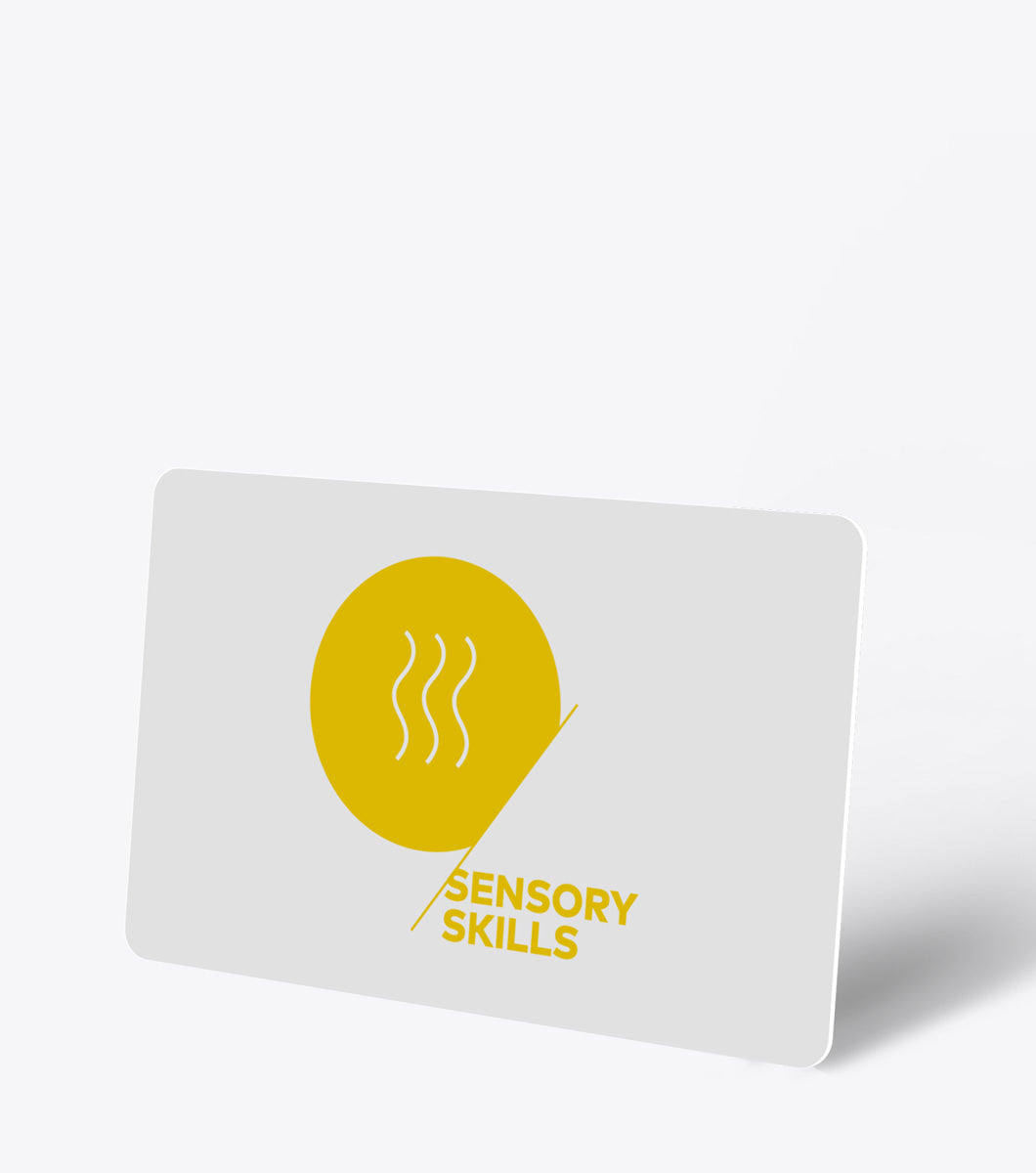Card with a yellow circle and wavy lines on a white background, labeled 'Sensory Skills'.
